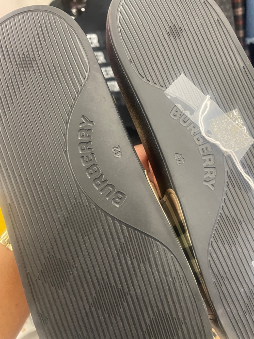 Burberry Plaid Slide Sandals in Tan, Black and Red - Picture 5 of 5